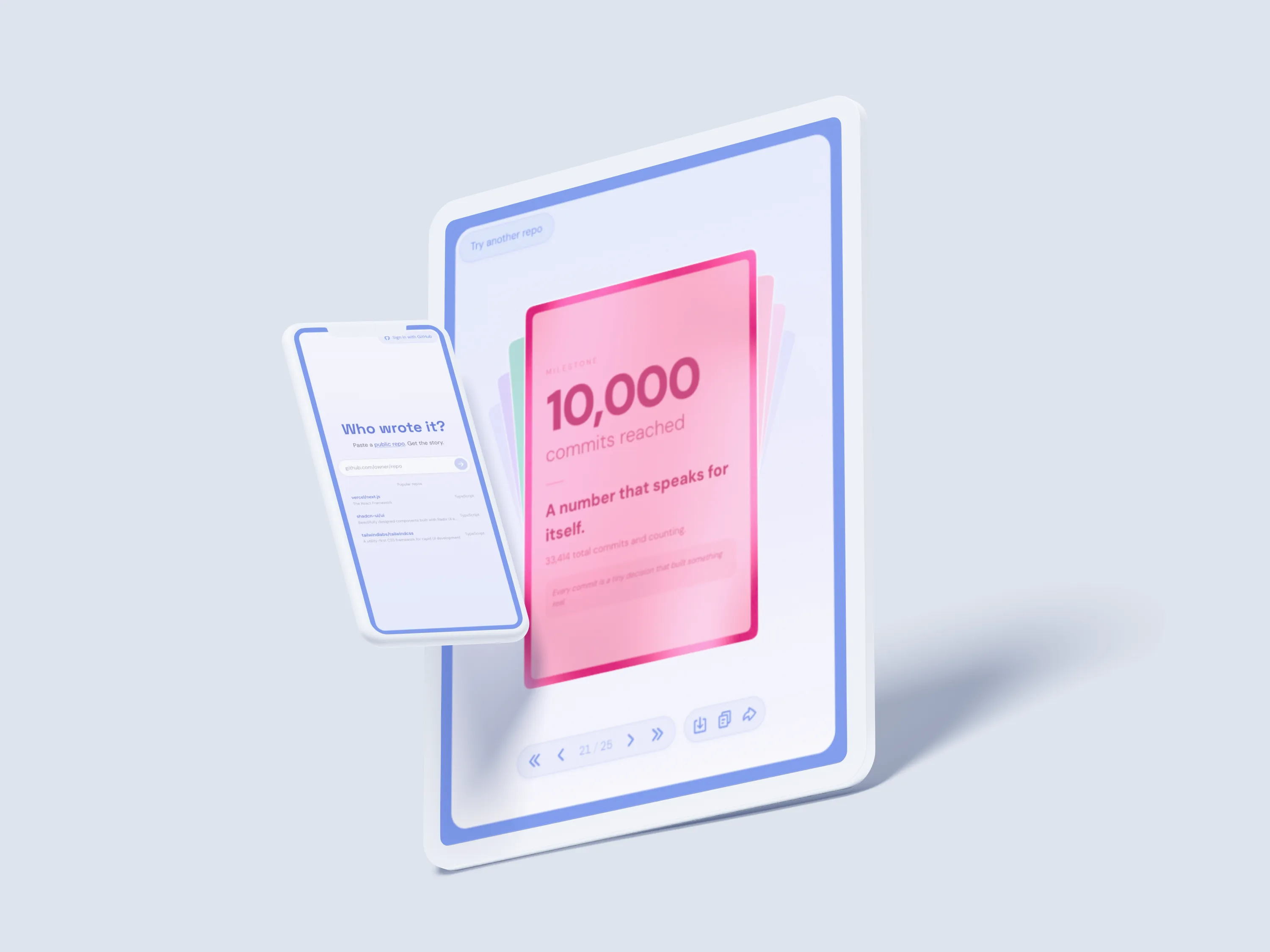 A stack of Wrapped-style cards showing contributor stats